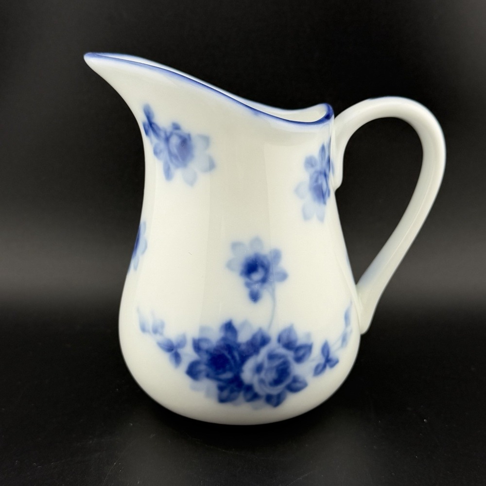 Harry & David 2005 Blue Floral Cream Pitcher Ceramic Creamer Small Serving